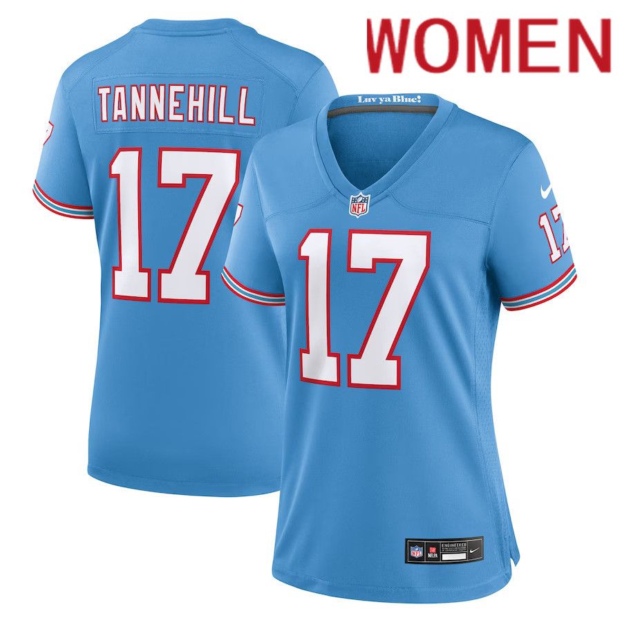 Women Tennessee Titans 17 Ryan Tannehill Nike Light Blue Oilers Throwback Player Game NFL Jersey